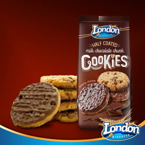 London Biscuits Half Coated Milk Chocolate Chunk Cookies, 5.2 oz / 160g - "Chocolate Chunk Heaven!"