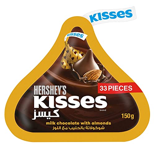 Hershey's Kisses Milk Chocolate with Almonds, 150g - 33 Pieces - Pack of 33 pieces of milk chocolate Kisses with almonds, total 150g.