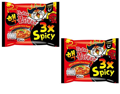 Sam Yang 3X Spicy Hot Chicken Flavour Instant Korean Noodles - 140 grams*2Pack (Pack of 2) (Imported)