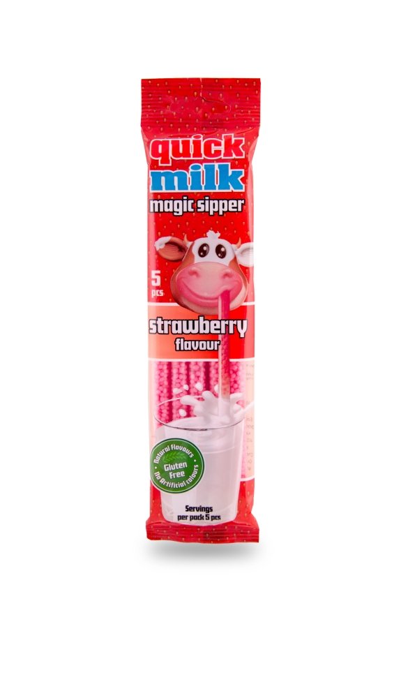 Quick Milk - Gluten Free Flavoured Magic Sipper Straws - Pack of 2 (Total 10 Straws) Strawberry - Gluten-free strawberry-flavored sipper straws!