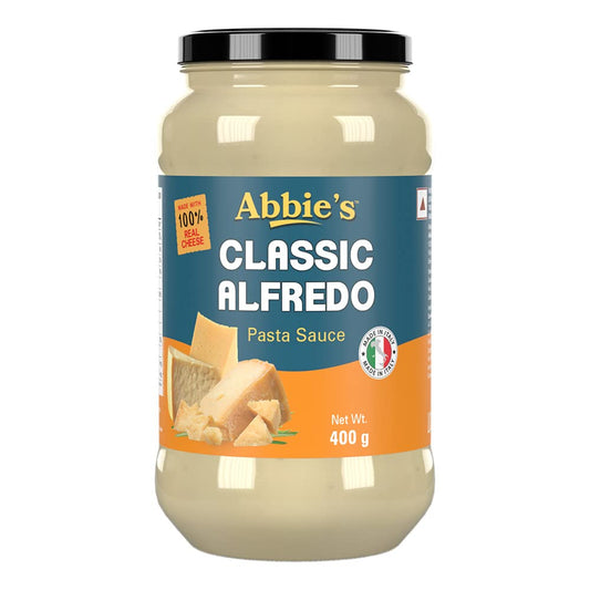 Abbie's Classic Cheesy Pasta Alfredo White Sauce, 400g - Traditional Italian Cheese Sauce, For Pasta And Pizza, Made With Real Cheese, Imported Pasta Sauce - Italian Excellence in a Jar!