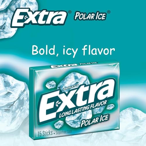 Extra Sugar-Free Chewing Gum 15-Sticks Each - Box of 10 (150 Sticks Total) (Polar Ice) - Polar ice cool!