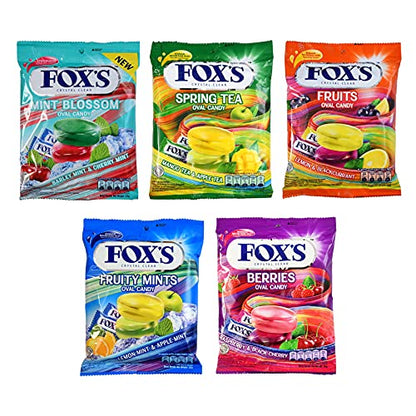 Fox's Crystal Clear Fruits Oval Candy Mix Flavoured 125G X 5 Pouch - Mix - Mixed fruit oval candy, pack of 5!