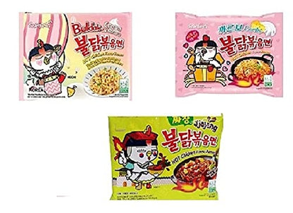 Samyang Korean Buldak Cream Carbonara Noodles PK1 & Buldak Carbo Noddles PK1 & Buldak Jijang Pk1(420Gm)(Imported) Pack of 3 (Non - Vegetrian)