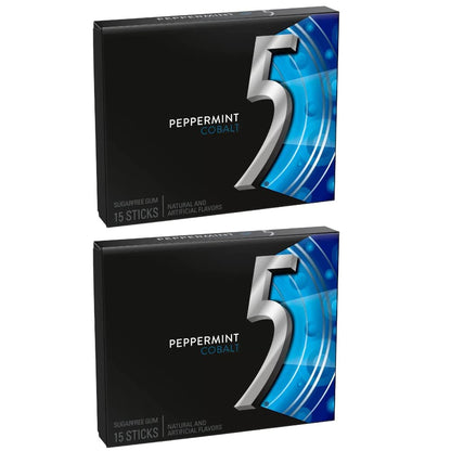 5 Cobalt Peppermint, Sugar-Free Gum, 15 Sticks, 2 x 40.5g - Refresh Your Breath!