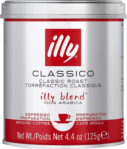 illy Ground Coffee Classico Roast Espresso Preparation Ground Coffee 125g Tin - Classico roast espresso preparation ground coffee, 125g tin.