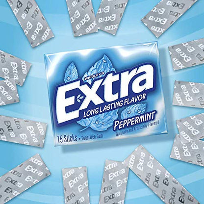 Extra Sugar-Free Chewing Gum 15-Sticks Each - Box of 10 (150 Sticks Total) (Peppermint) - Peppermint pleasure!