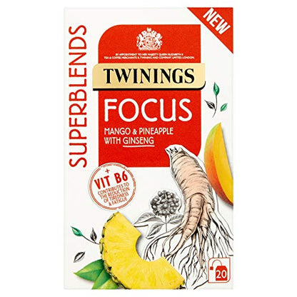 Twinings Superblends Focus Mango & Pineapple with Ginseng Tea 20 Tea Bag, 30g