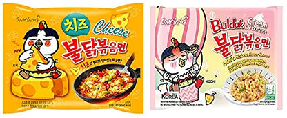 Sam Yang Buldak Cheese Noodles & Buldak Cream Carbonora Instant Noodles (Pack of 2) (280 grams) (Imported) Instant Noodles Non-vegetarian (2 x 140 grams)(Combo Pack)