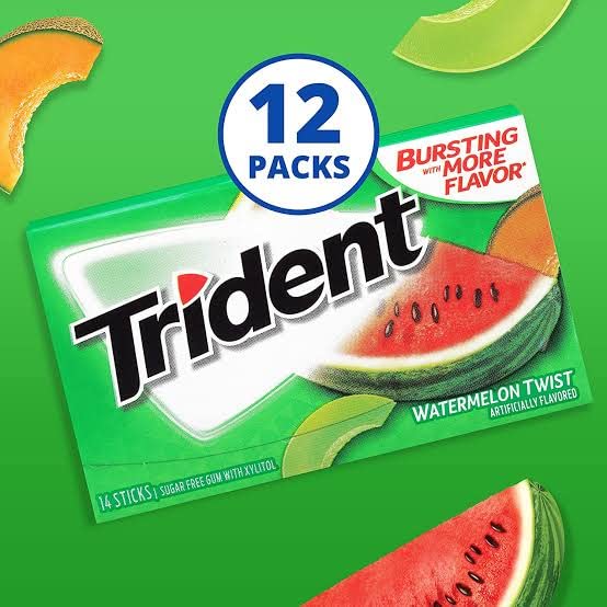 Trident Imported Sugar-Free Gum - Watermelon Flavor, 14 Count (Pack of 12) - Burst of Juicy Refreshment!