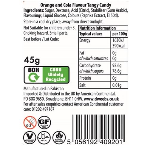 Dweebs Candy - Duo Flavors Pack - 45g Travel Friendly Pack - Sweet, Crunchy, Tangy, and Full of Untamed Flavour in Exciting Combinations! (Orange & Cola) - Orange & cola delight!