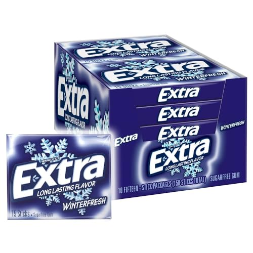 Extra Sugar-Free Chewing Gum 15-Sticks Each - Box of 10 (150 Sticks Total) (Wintergreen) - Wintergreen coolness!