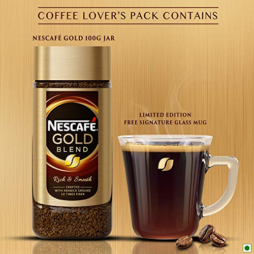 Nescafe Gold Blend Instant Coffee Powder - Glass Jar (Limited Edition Pack,Arabica and Robusta beans) Jar, 100gram With Free Glass Mug