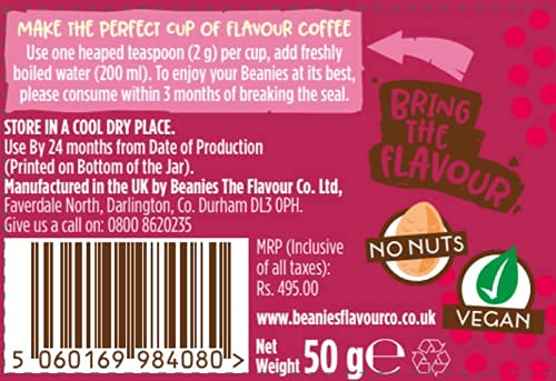 Beanies The Flavour Co Beanies | Instant Flavoured Coffee | White Chocolate & Raspberry | Low Calorie, Sugar Free | 50 G | Pack Of 1, Jar - A sweet and fruity delight