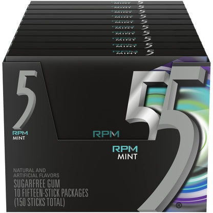 Five Focus Sugar Free Gum Spearmint 15 Piece Pack (Pack of 10) RPM Mint/15 Count (Pack of 10) - RPM mint focus!