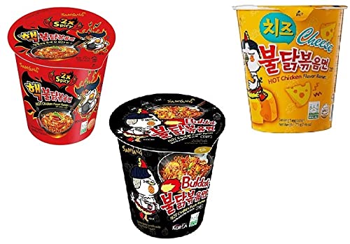 Samyang 2XSpicy,Stire Fried,Cheese Cup Instant Noodles 70Gm Each 70X3 (210Gm) Pack Of 3 (Combo Pack ) Imported