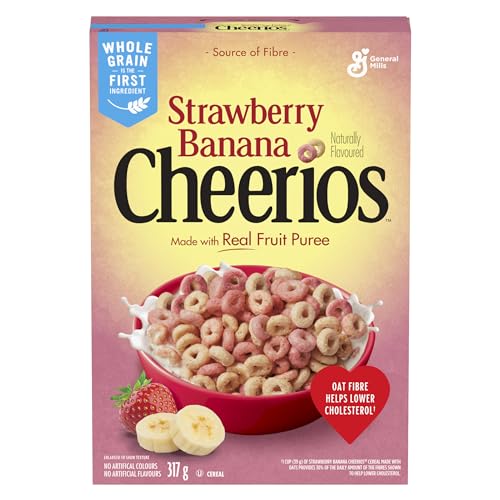 Cheerios Naturally Flavoured Strawberry Banana Made with Real Fruit Puree Oat Fibre, 317g - Strawberry banana bliss