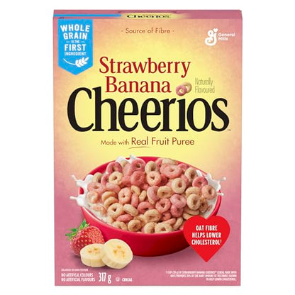 Cheerios Naturally Flavoured Strawberry Banana Made with Real Fruit Puree Oat Fibre, 317g - Strawberry banana bliss