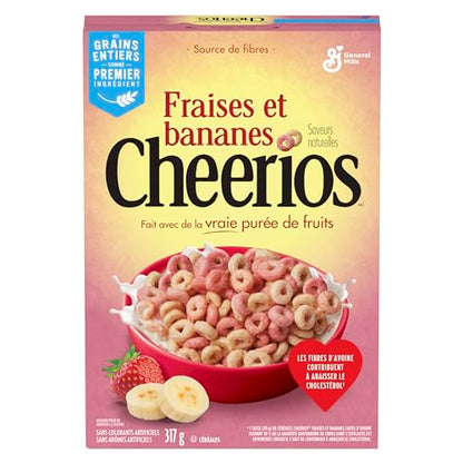 Cheerios Naturally Flavoured Strawberry Banana Made with Real Fruit Puree Oat Fibre, 317g - Strawberry banana bliss