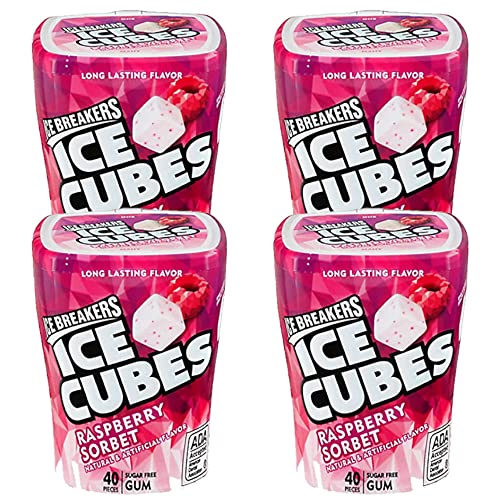 Ice Breakers Ice Cubes Raspberry Sorbet, 4 X 40 g - Raspberry sorbet gum cubes, 4 packs of 40g each.