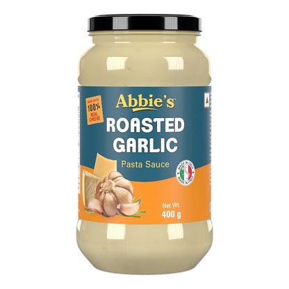 Abbie's Roasted Garlic Cheesy White Pasta Sauce, 400g - Traditional Italian Sauce, For Pasta And Pizza, Made With Real Cheese, Imported Pasta Sauce - Garlic Lovers’ Dream!