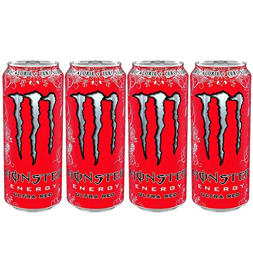 Monster Energy Ultra Red Zero Calorie Energy Drink Pack of 4 Pet Bottle, 4 x 500 ml - "Red Zero Boost!"