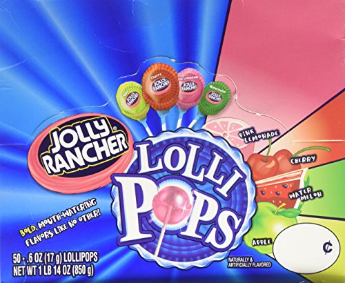 Jolly Rancher Lollipops Flavors 50 Count Box 1 Pound 14 Ounce - Assorted flavors of Jolly Rancher Lollipops, 50 count box, 1 lb 14 oz.