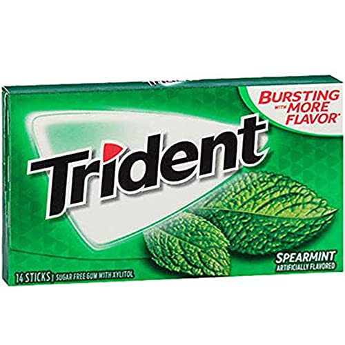 Trident Sugar Free Chewing Gum Spearmint, 14 Sticks, 26 g