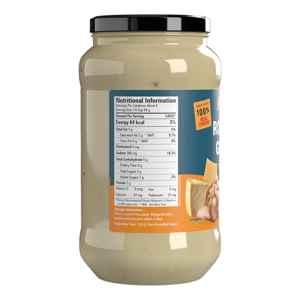 Abbie's Roasted Garlic Cheesy White Pasta Sauce, 400g - Traditional Italian Sauce, For Pasta And Pizza, Made With Real Cheese, Imported Pasta Sauce - Garlic Lovers’ Dream!