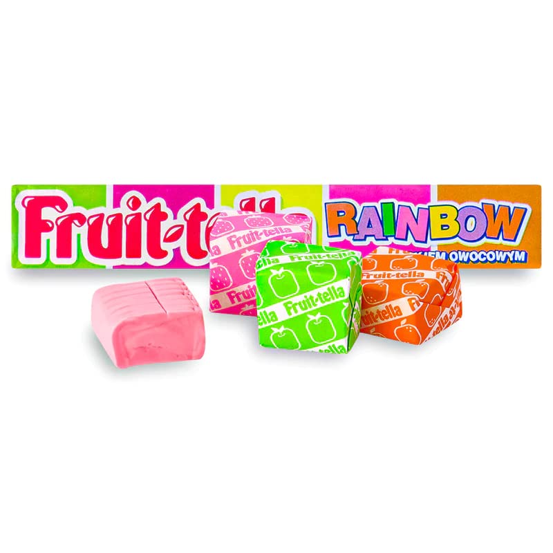 Fruittella Rainbow Stick 41g - Green Apple, Lemon, Orange, Strawberry & More! - Rainbow stick candy! A mix of fruity flavors including green apple, lemon, orange, and strawberry for a colorful treat!