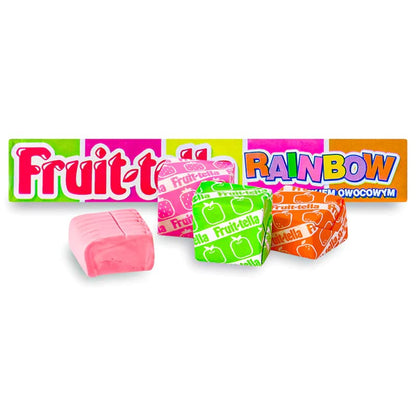 Fruittella Rainbow Stick 41g - Green Apple, Lemon, Orange, Strawberry & More! - Rainbow stick candy! A mix of fruity flavors including green apple, lemon, orange, and strawberry for a colorful treat!