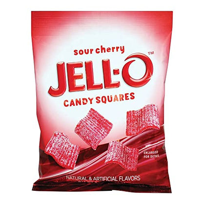 JELL-O Sour Cherry Candy Squares Natural and Artificial Flavors 127g (USA) - Sour cherry candy squares by JELL-O, 127g of delicious tang, natural and artificial flavors.