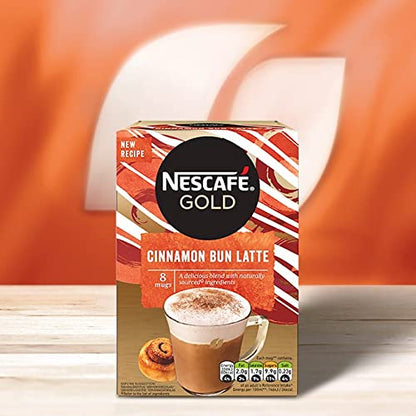 Nescafe Gold Cinnamon Bun Latte Coffee, 8 Sachets Mug, 156 g - "Cinnamon Bun Latte - 8 Sachets of Spiced Delight!"