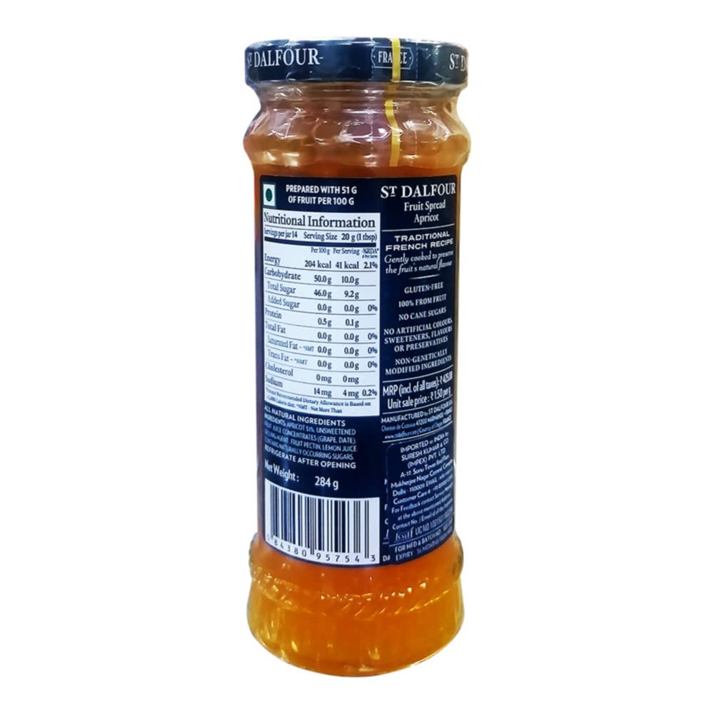 St. Dalfour Fruit Spread - Thick Apricot, 284g Jar