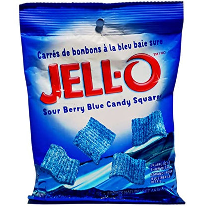 JELL-O Sour Berry Blue Candy Squares Natural and Artificial Flavors 127g (USA) - Sour berry blue candy squares by JELL-O, 127g of tangy fun, natural and artificial flavors.