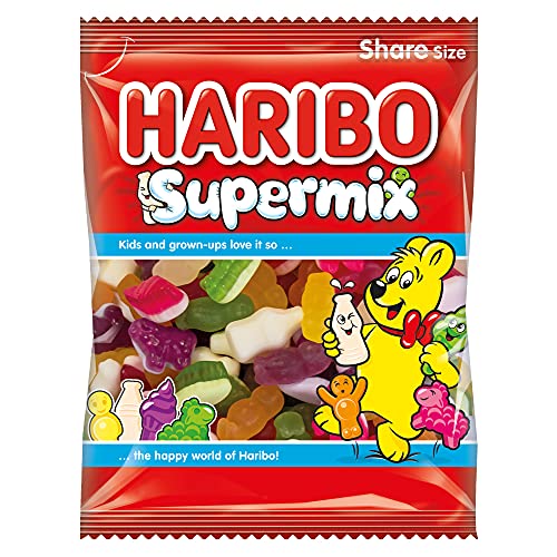 HARIBO Supermix Fruit and Milk Flavour Gummy Candies, 160 gm, Blue & White (105065943) - Blue and white gummy candies with fruit and milk flavors.