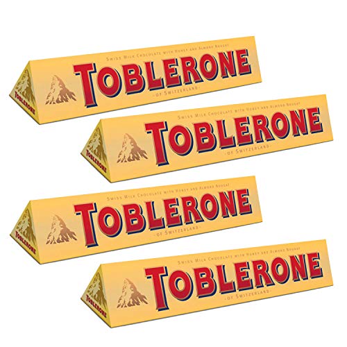 Toblerone of Switzerland Milk Chocolate with Honey and Almond Nougat - 4 Pack Pouch, 4 X 100 g