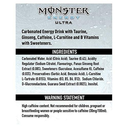 Monster Energy Chefsneed Ultra Zero Drink, (Pack Of 12 Cans X 500Ml Each), Vegetarian - Ultra Zero - "Ultra Zero Boost!"