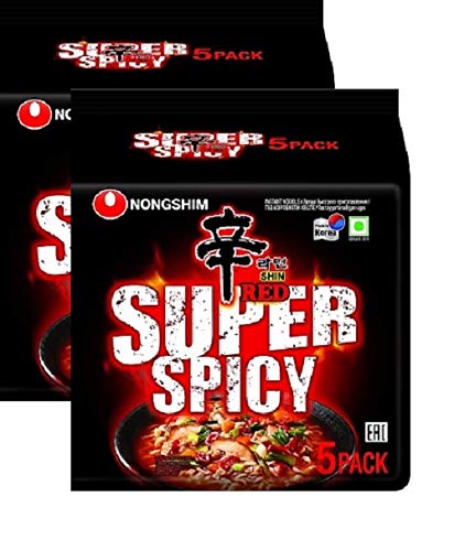 Nongshim Red Super Spicy Korean Style Instant Noodles 120gm*10Pack (5pack X 2)(Imported) - "Nongshim Red Super Spicy - 10 Pack, 120g Each of Fiery Korean Noodles!"