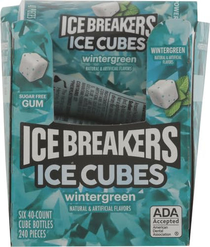 Ice Breakers Ice Cubes Sugar-Free Gum 3.24 oz. - 40 pcs - Wintergreen - Wintergreen gum cubes, 40 sugar-free pieces.