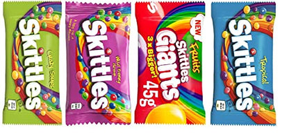 Skittles Candy Variety Pack Mini, Wild Berry, Fruits, Tropical, Crazy Sours, each 45g Pack Of 4 (Imported)