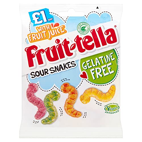 Fruit-tella Sour Snakes with Fruit Juice,100g - Sour snakes with fruit juice! A tangy and chewy treat that's bursting with fruity flavors!