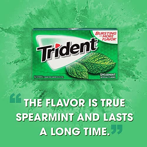 Trident Sugar-Free Chewing Gum - Spearmint, 14 Sticks, 26g - Refreshing Burst!