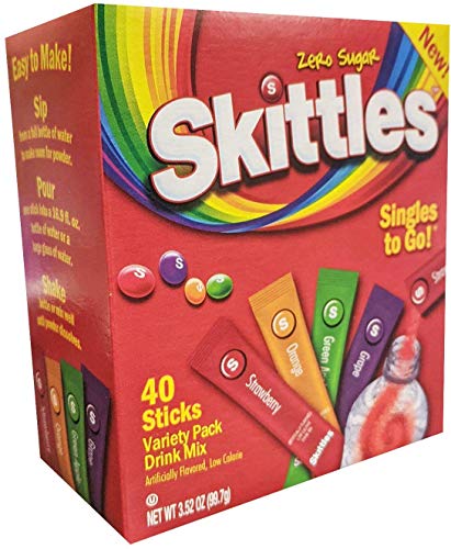 Skittles Zero Sugar Single to Go Assorted 40 Sticks Variety Pack Drink Mix, 99.7g