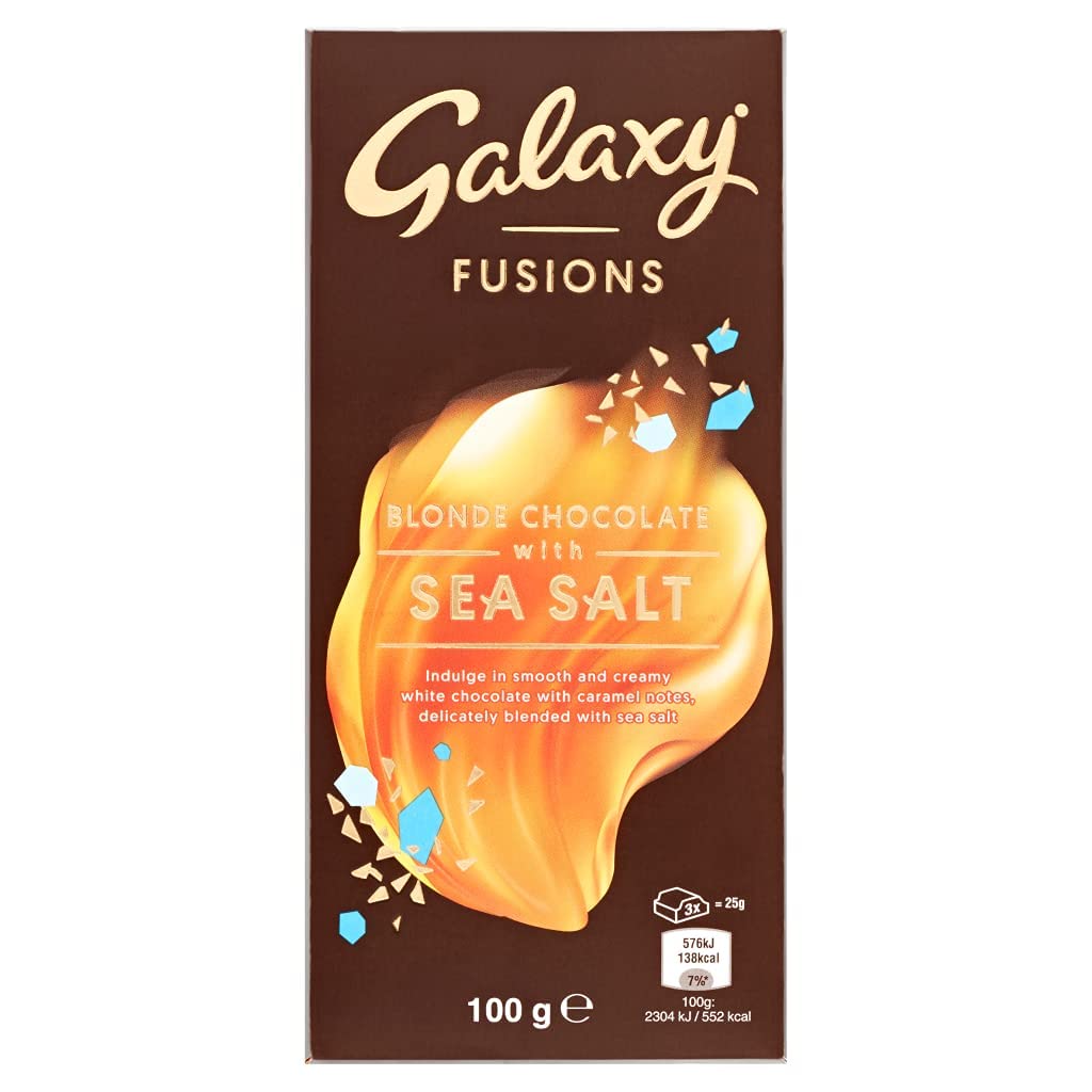 Galaxy Fusions Blonde Chocolate with Sea Salt, 3.53 oz / 100 g - Blonde chocolate with sea salt! A unique and delightful blend of sweet and salty in every bite!