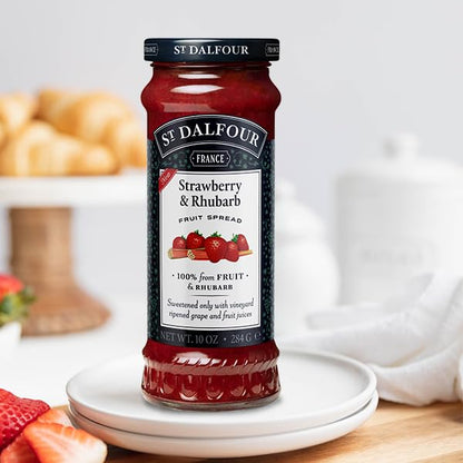 ST. DALFOUR Strawberry & Rhubarb Fruit Spread 284 G, No Added Sugar, 100% From Fruit, No Added Preservatives, Colours, Flavors Or Sweeteners, No Corn Syrup, Traditional French Recipe