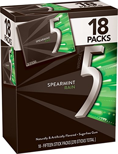 5 Gum Spearmint Rain Sugarfree Gum, Bulk 18 Packs - Freshness That Lasts!