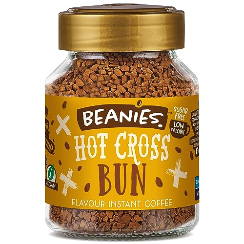 Beanies | Instant Flavored Coffee | Hot Cross Bun | Low Calorie, Sugar Free | 50 g | Pack of 1 - Festive flavor in every cup