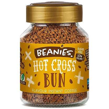 Beanies | Instant Flavored Coffee | Hot Cross Bun | Low Calorie, Sugar Free | 50 g | Pack of 1 - Festive flavor in every cup