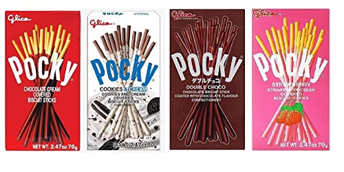 Pocky Sticks Variety Pack Coverd With Crunchy Biscuit, Chocolate, Strawberry, Double Chocolate, Cookies & Cream, Each 70g Pack Of 4 - "More Pocky varieties!"